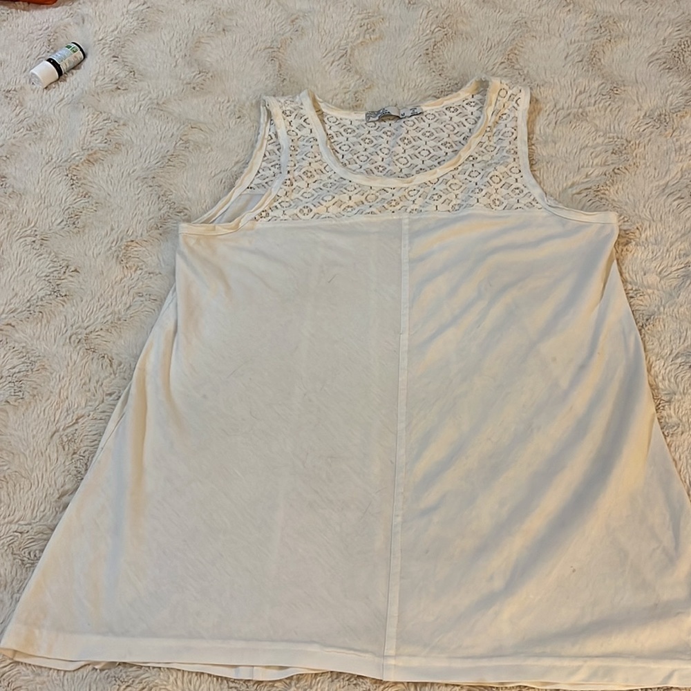prAna Cassi Tank Top white With Lace & Raw Edged Neckline Organic Cotton Blend M - Picture 5 of 8